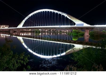 Lusitania Bridge Over Guadiana River At Night