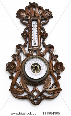Wooden Barometer And Thermometer - Clipping Path