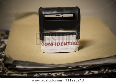Confidential Stamp On A Big Folder Of Paperwork