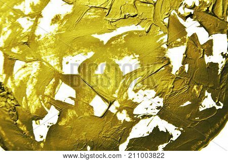 Gold, Yellow Background. Smears Of Oil Paint On White Background. Grunge Texture, Fresh Paint. Brigh