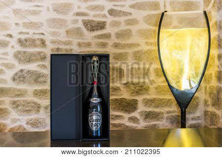 Verneuil France - June 8 2017: Bottle of Nowack-Layour Champagne in the Champagne district France.