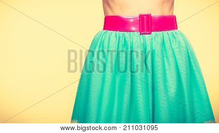 Pink Belt On Blue Tulle Skirt