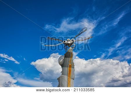 Russia Sverdlovsk Region Nizhny Tagil Metal Sculpture Of A Dragonfly In A Park Bondin July 21, 2017