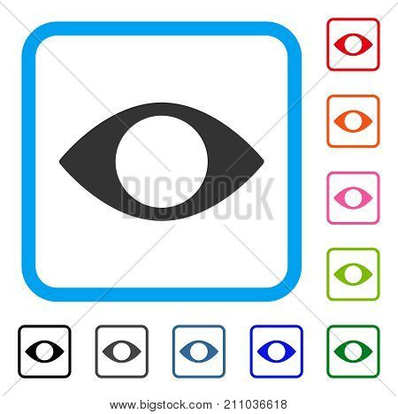 Blind Eye icon. Flat gray iconic symbol inside a light blue rounded rectangle. Black, gray, green, blue, red, orange color additional versions of Blind Eye vector. Designed for web and software UI.