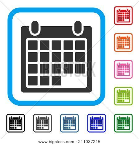 Calendar Sheet icon. Flat gray pictogram symbol inside a light blue rounded squared frame. Black, gray, green, blue, red, orange color versions of Calendar Sheet vector. Designed for web and app UI.