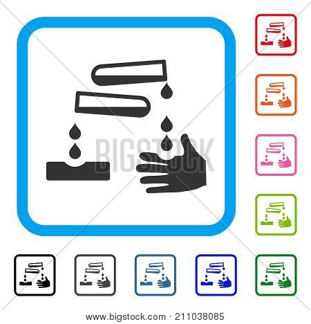 Corrosive Drops icon. Flat grey iconic symbol inside a light blue rounded square. Black, gray, green, blue, red, orange color additional versions of Corrosive Drops vector.