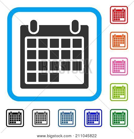 Schedule Calendar Grid icon. Flat grey iconic symbol inside a light blue rounded rectangle. Black, gray, green, blue, red, orange color variants of Schedule Calendar Grid vector.