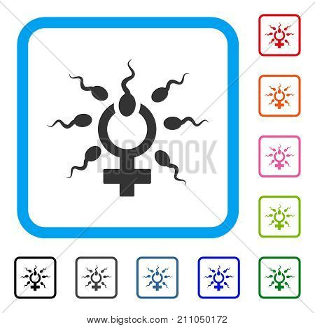 Sperm Penetration icon. Flat grey pictogram symbol inside a light blue rounded frame. Black, gray, green, blue, red, orange color versions of Sperm Penetration vector. Designed for web and app UI.