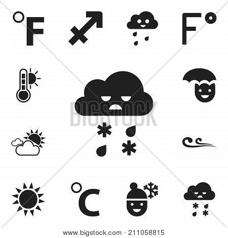 Set Of 12 Editable Air Icons. Includes Symbols Such As Temperature Scale, Thermometer, Celcius Degree And More