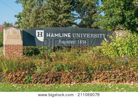 Entrance Sign To The Campus Of Hamline University