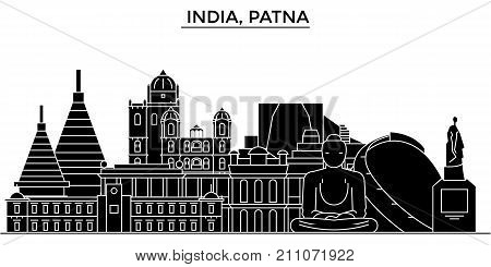 India, Patna architecture skyline with landmarks, urban cityscape, buildings, houses, , vector city landscape, editable strokes