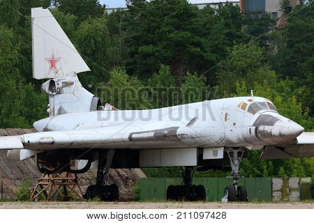 Zhukovsky, Moscow Region, Russia - August 26, 2015: Tupolev Tu-160 prototype standing in Zhukovsky during MAKS-2015 airshow.