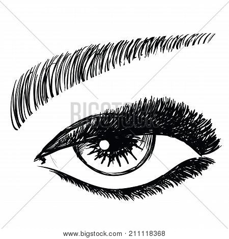 colorful illustration with female eye on a white background