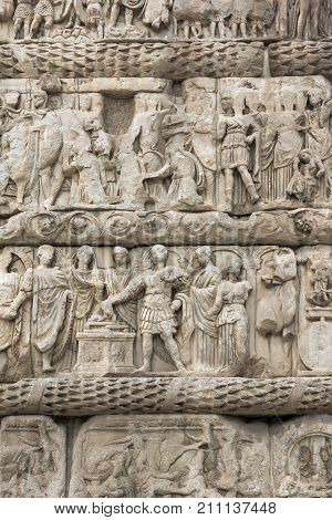 THESSALONIKI, GREECE - SEPTEMBER 30, 2017: Roman Arch of Galerius in the center of city of Thessaloniki, Central Macedonia, Greece