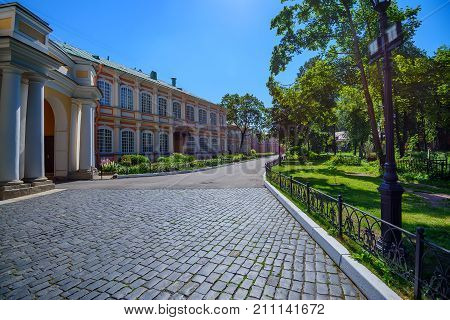 SAINT PETERSBURG, RUSSIA - JUNE, 2015: VIEW OF MONASTERY OF ALEXANDER NEVSKY LAVRA ON SUNNY DAY