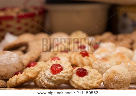 Close up of pastries with cherry blossom