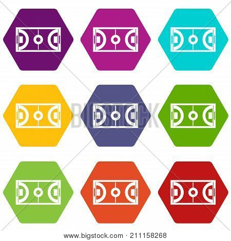 Futsal or indoor soccer field icon set many color hexahedron isolated on white vector illustration