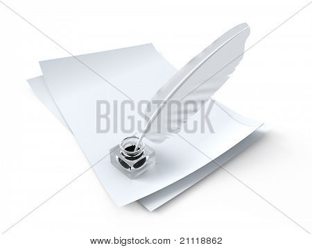 Papel com pena no tinteiro