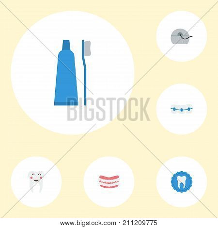 Flat Icons Artificial Teeth, Halitosis, Toothbrush And Other Vector Elements