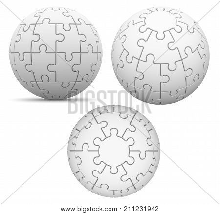 3d rendering of a spherical puzzle on white background