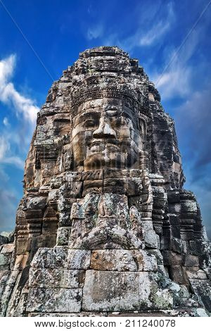 Buddhist Stone Face In Bayon Temple Angkor Thom