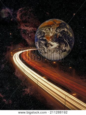 MOTORWAY LEADING TO PLANET EARTH IN SPACE