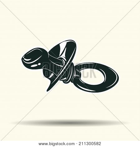 Baby pacifier monochrome sign, element for vintage babysitter logo design, isolated on white background, vector