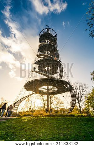 Stuttgart Killegsberg Park Tower Landmark Monument Architecture Sunset Autumn Season Beautiful Wide Angle Visitor View October 29 2017