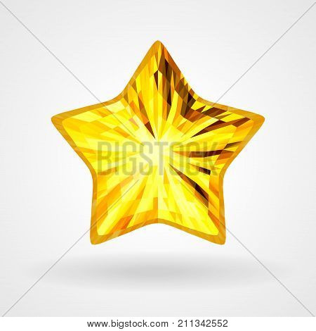 Golden Five Pointed Shining Star. Brilliant five beam, ray Gold Wye. Vector Triangular Template Object