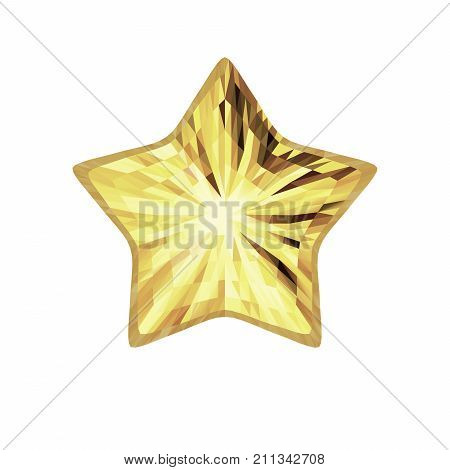 Golden Five Pointed Shining Star Isolated on White Background. Brilliant five beam, ray Gold Wye. Vector Triangular Template Object