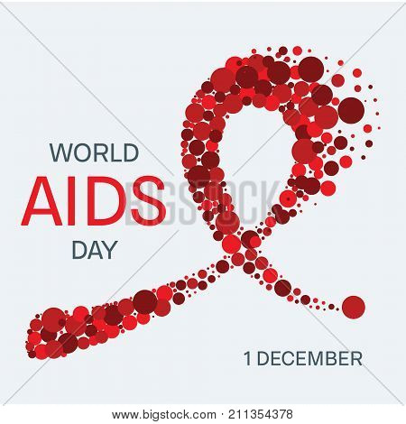 AIDS awareness poster. World AIDS Day symbol. Red ribbon made of dots on white background. Symbol of acquired immune deficiency syndrome. Medical concept. Vector illustration.