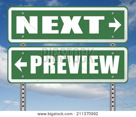 preview next go back or forward towards following page step or level 3D, illustration
