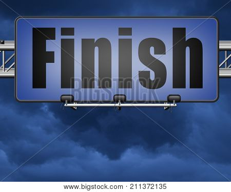 finish the end of the competition an exit out of problems road sign, billboard. 3D, illustration