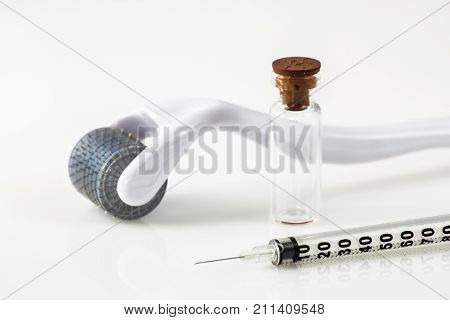 Derma roller for medical micro needling therapy. Tool also known as: Dermaroller, mesoroller, meso-roller, mesopen.