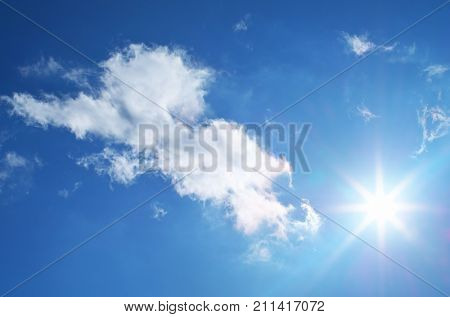 Deep blue sky and summer sun. Nature airscape.