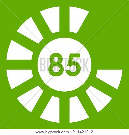 Sign 85 load icon white isolated on green background. Vector illustration
