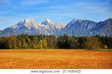 View on Kamnik Savinja alps near Kranj in Slovenia