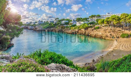 Cala Esmeralda beach Cala d'Or city Palma Mallorca Spain.