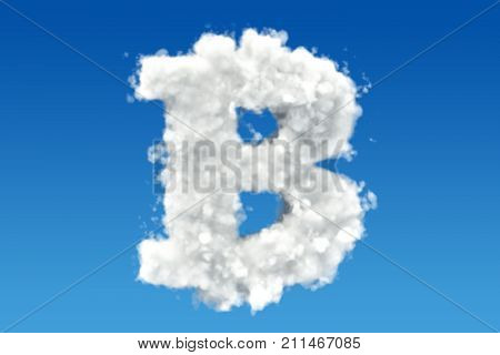 Bitcoin from clouds in the sky. 3D rendering