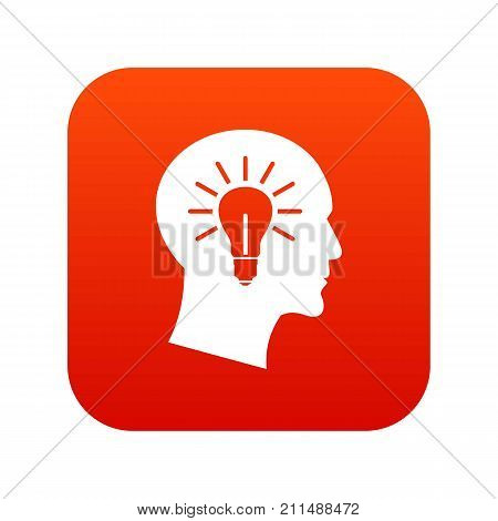 Light bulb inside head icon digital red for any design isolated on white vector illustration