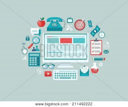 Flat design illustration with icons and text. Computer engineering. Eps10