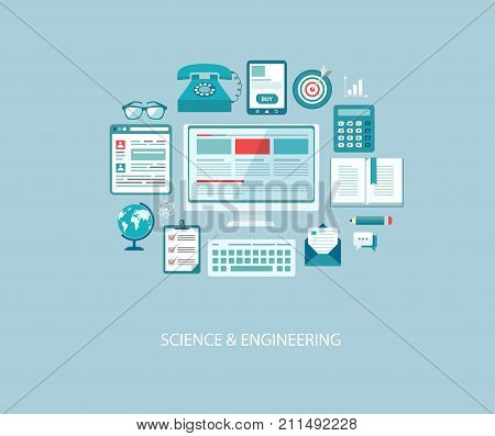 Flat design illustration with icons and text. Computer engineering. Eps10