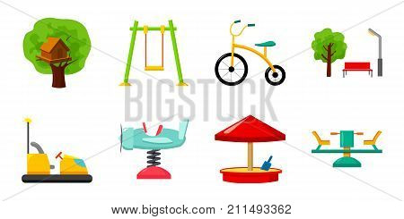 Playground, entertainment icons in set collection for design. Attraction and equipment vector symbol stock  illustration.