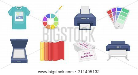 Typographical products icons in set collection for design. Printing and equipment vector symbol stock  illustration.