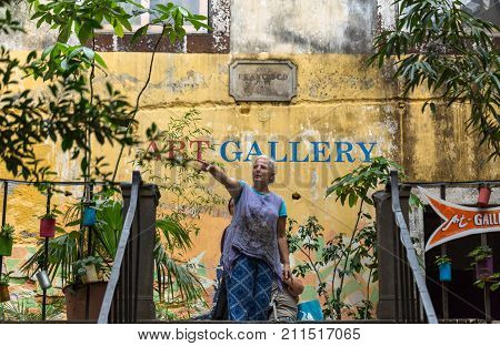 FUNCHALMADEIRA PORTUGAL SEPTEMBER 8 2016: Zone Velha - the oldest district famous for its best restaurants and cafes in Funchal. Madeira Portugal