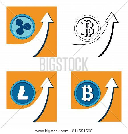 Set vector bitcoin Litecoin Ripple Cripto graph on background. Bitcoin Litecoin Ripple Cripto hype concept vector illustration with blank space for text