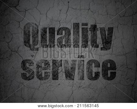 Business concept: Black Quality Service on grunge textured concrete wall background