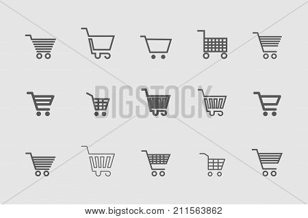 Shopping cart icons on a gray isolated background