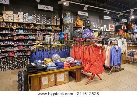 SAINT PETERSBURG, RUSSIA - CIRCA OCTOBER, 2017: inside Quicksilver store in Saint Petersburg. Quiksilver, Inc. is an American retail sporting company.