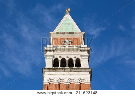 The bell tower of San Marco Campanile in Venice Italy. Famous landmark